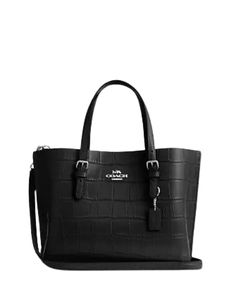 MeasurementsLength: 9.75"Height: 7.5"Width: 4.75"MaterialsCrocodile-embossed leather and smooth leatherFabric liningHandleHandles with 4.75" dropStrapDetachable strap with 22" drop for shoulder or crossbody wearFeaturesZip-top closureSide open compartmentsColor: BlackStyle # CW017 Black Satchel Coach, Coach Bags Handbags Brixton Baker, Coach Satchel Brixton Baker, Coach Mollie Tote, Coach Mollie, Baby Bag Backpack, Crossbody Tote Bag, Crossbody Tote, Handbags Michael Kors