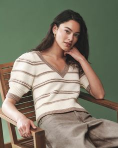 Tawny Heather Stripe Short Puff Sleeve Sweater, Puff Sleeve Sweater, Cashmere Blend Sweater, Short Sleeve Sweater, Crop Top Sweater, Crop Top Blouse, Outfit Inspo Fall, Romper Dress, Fall Shopping