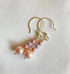 Pastel Pearl Earrings on Graceful Sterling Silver Hoops Sweet | Etsy Pink Dangle Pearl Earrings With Ear Wire, Pink Pearl Jewelry With Ear Wire, Elegant Pink Crystal Earrings With Round Beads, Delicate Pink Dangle Pearl Earrings, Dainty Pink Pearl Drop Earrings, Elegant Pink Pearl Drop Beaded Earrings, Elegant Pink Earrings With French Hook, Elegant Pink Beaded Earrings With Ear Wire, Pink Dainty Dangle Pearl Earrings