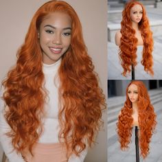 PRICES MAY VARY. 【Wig information】:This ginger body wave lace front wig is 32 inches long, super soft and light, only 0.6lb,meets all your expectations for long wavy hair. 【Hair Material】:Long lace frontal wigs, adopting 100% premium high temperature fibers, which has natural luster and close to the human hair texture. 【Transparent Lace 】:13x6 lace front ear to ear, made of real Swiss Transparent Lace that is very invisible and fit all the skin tones. The natural baby hair on the forehead makes Ginger Lace Front Wigs, Texture Transparent, Ginger Wig, Glueless Wigs, Hair Body Wave, Hair Texture, Long Wavy Hair, Natural Baby, Wigs For Black Women