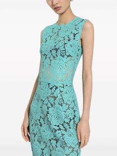 Dolce & Gabbana floral-lace Sleeveless Midi Dress - Farfetch Chic Blue Scalloped Lace Dress, Evening Sleeveless Lace Top Dress, Fitted Sleeveless Lace Dress With Scalloped Edges, Blue Lace Dress With Lace Bodice For Spring, Blue Sleeveless Dress With Lace Patchwork, Party Sleeveless Midi Dress With Scalloped Lace, Sleeveless Scallop Lace Midi Party Dress, Sleeveless Midi Dress With Scalloped Lace For Parties, Sleeveless Party Midi Dress With Scalloped Lace