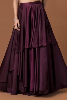 Shop for Mehak Murpana Maroon Milano Satin One Shoulder Blouse And Lehenga Set for Women Online at Aza Fashions Elegant Tiered Sharara For Wedding, Elegant Tiered Skirt Sharara For Wedding, Elegant Party Sharara With Tiered Skirt, Elegant Tiered Sharara For Party, Elegant Tiered Skirt Sharara For Party, Elegant Festive Dress With Tiered Skirt, Festive Wedding Skirt With Ruffles, Embellished Tiered Lehenga For Party, Elegant Tiered Lehenga