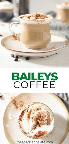 bailey's coffee is served in a cup with cinnamon sprinkles on top