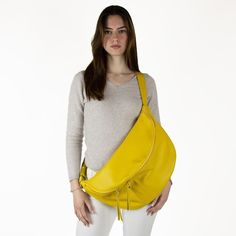 Womens Leather Sling Bag Large , Yellow Oversized Fanny Pack , Genuine Leather Bum Bag Leather Bum Bag, Yellow Leather Bag, Leather Sling Bags, Leather Store, Leather Sling Bag, Leather Fanny Pack, Sling Bags, Bum Bag, Hip Bag