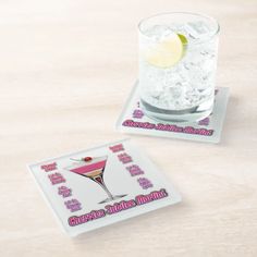 Cherries Jubilee Martini Cocktail Recipe Art Glass Coaster | Zazzle.com Glass Coaster, Glass Coasters