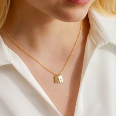 14k Solid Gold Engraved Letter Pendant Necklace ✨ Keep your loved ones' initials close to your heart with our 14k Solid Gold Engraved Letter Pendant Necklace. Customize your collection with as many initials as you desire--just message us with any questions. Crafted with the finest 14K Solid Gold, these initial bar necklaces are perfect for Christmas gifting, adding elegance to any ensemble. Elevate your style with this dainty letter bar necklace--personalized and perfect for family initials. Get it 💖 Material: Crafted with only the finest 14K Solid Gold option in all our products. ✨ 🎄 Initial necklaces engraved on the bar make for a perfect Christmas gift, adding a touch of elegance and minimalism to your loved ones' collection.  💕 A must-have for your initial necklace assortment, bring Personalized Charm Necklace With Square Pendant For Anniversary, Personalized Charm Necklace For Anniversary With Square Pendant, Initials Charm Necklace With Square Pendant For Anniversary, Anniversary Charm Necklace With Initials On Square Pendant, Anniversary Initials Square Pendant Charm Necklace, Personalized Initial Square Pendant Necklace For Anniversary, Personalized Square Pendant Initial Necklace For Anniversary, Engraved Initial Square Pendant Necklace For Anniversary, Engraved Nameplate Initial Necklace For Anniversary