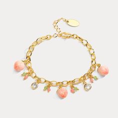 Peach Bracelet – Selenichast Fruity Aesthetic, Peach Outfit, Peach Items, Peach Bracelet, Peach Clothes, Peach Girl, Peach Jewelry, Peach Earrings, 18k Gold Bracelet