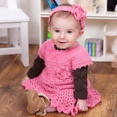 Red Heart Little Sweetie Dress & Headband | Yarnspirations Baby Dress Pattern Free, Bandeau Au Crochet, Yarn Patterns, Crochet Baby Dress Pattern, Dress Patterns Free, Easy Crochet Baby, Crochet Baby Girl, Baby Dress Patterns, Crochet Bebe