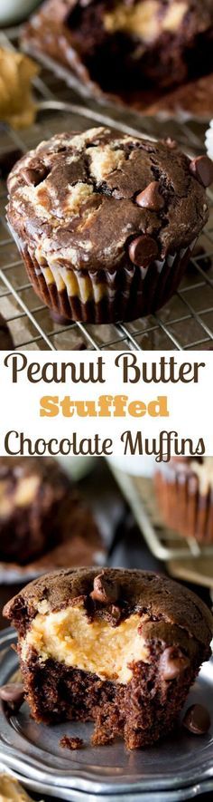 two chocolate muffins with peanut butter on top