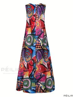 Peilia - Contemporary Abstract Print Maxi Dress with Boho Crew Neck Design - Sleeveless Womens Apparel Boho Leggings, Plus Size Casual Dress, Vestidos Retro, Theme Dress, Custom Size Dresses, Women Maxi, Sleeveless Maxi Dress, Printed Maxi, Dress For Women