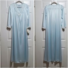 Vintage Miss Elaine Long Nightgown Size: S Color: Blue ~Lace Cuffs ~V-Neckline With Eyelet Detail Trimmed In Lace ~100% Antron Nylon Designed In The Us: Our Women's Nightgowns Are Built With Lasting Quality In Mind, We Durably Construct Our Women's Sleepwear With The Best Materials And Quality Stitching. Classic, Luxurious, Beautiful Designs That Don’t Just Transcend The Moment; They Make The Moment. New With Tags! Measurements: (Flat Lay & Approx.) Length: 53" Armpit To Armpit: 20" Bundle And S Blue V-neck Nightgown For Home, Blue V-neck Nightgown With Lace Trim, Pink Nightgown, Satin Pj Set, Long Nightgown, Belted Robe, Fleece Pajama Pants, Peignoir Sets, Cotton Nightgown