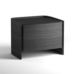 a black wooden desk with two drawers on one side and an open drawer on the other