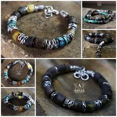 Mens Raw Silver and Natural Stones Bracelet, Handmade Natural Stones Discs Bracelet, Personalized Gift, Mens Raw Jewelry - Etsy Raw Jewelry, Disc Bracelet, Natural Stone Bracelets, Mens Beaded Bracelets, Mens Accessories Fashion, Bracelet Handmade, Vintage Stil, Handmade Natural, Natural Stones