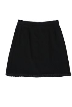 Current Boutique-Escada Couture - Black Wool Skirt w/ Hem Pintucks Sz 10 Elegant Pleated Mini Skirt For Party, Classic Black A-line Skirt, Elegant Party Mini Skirt With Pleated Hem, Elegant Formal Mini Pleated Skirt, Classic Black Fitted Pleated Skirt, Black A-line Mini Skirt For Work, Classic Fitted Skirt With Pleated Hem, Elegant Black Pleated Skirt, Black Tiered Skirt With Pleated Hem