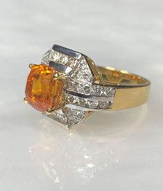 Orange Sapphire - Orange Sapphire Ring - Sapphire Ring - Diamond Ring - Engagement Ring - Vintage Ring - Gemstone Ring - Wedding Ring by SheenaStoneJewelry on Etsy Orange Sapphire Ring, Antique Emerald Ring, Engagement Ring Gemstone, Vintage Cluster Ring, Diamond Ring Vintage, Emerald Ring Vintage, Gemstone Engagement Ring, Orange Jewelry, Round Diamond Setting