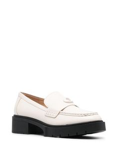 Coach Leah Chunky Sole Leather Loafers - Farfetch White Platform Loafers With Lug Sole For Spring, Coach Leather Loafers For Spring, Classic Coach Loafers With Flat Heel, Classic White Platform Loafers With Round Toe, White Platform Loafers With Round Toe And Leather Sole, White Round Toe Platform Loafers With Leather Sole, White Leather Platform Loafers With Lug Sole, White Leather Loafers With Lug Sole, White Platform Loafers With Lug Sole For Work