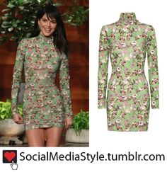 Kendall Jenner Selfie, Green Floral Print Dress, Green Floral Print, Long Sleeve Mini