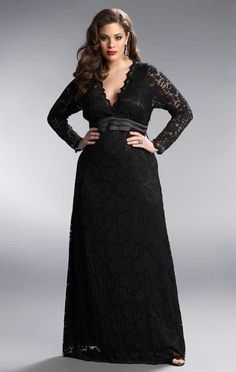 This lovely plus size black lace evening gown has a deep v neck line that can be modified to each individual client with their personal measurements. Elegant V-neck Lace Dress For Gala, Formal V-neck Lace Dress, Elegant Black Floor-length Lace Dress, Elegant V-neck Evening Dress With Lace Sleeves, Evening V-neck Lace Dress With Lace Sleeves, V-neck Lace Dress With Lace Sleeves For Evening, Evening Lace Dress With V-neck And Lace Sleeves, V-neck Lace Evening Dress, V-neck Lace Dress For Evening