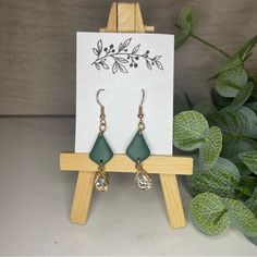 Polymer Clay Earrings - Green - Hypoallergenic Jewelry - Polymer Clay Earrings Minimalist Green Teardrop Earrings, Green Minimalist Dangle Earrings, Green Teardrop Dangle Earrings For Everyday Wear, Everyday Green Dangle Teardrop Earrings, Everyday Green Teardrop Dangle Earrings, Trendy Green Crystal Earrings For Gift, Green Pierced Everyday Earrings, Green Pierced Earrings For Everyday, Green Hypoallergenic Drop Earrings