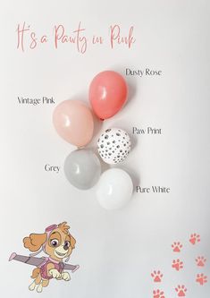 there are balloons and other items on the table for this birthday party, as well as dog paw prints