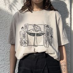 some items are shipped separately - shipping cost is not effected and they should arrive on the same day/week : t-shirts (shipped from studio 1) sweaters and hoodies (shipped from studio 2) prints, notebooks, stickers, hats, bookmarks, mugs (shipped from home). please read all :) - 𓋼 my original lino cut design 𓋼 model is size UK 10, see more in-depth size guide at milzbe.com 𓋼 DTG printed with eco-friendly water-based ink. 𓋼 orders are normally shipped out 2-7 days after purchase however, can take up to 14 days in some circumstances. 𓋼 message me for more size options, color options or a custom design. 𓋼 return policy: no returns unless the item is damaged, this is due to being made to order and custom. 𓋼 cancellation: up 3 hours after order.  𓋼 i hope you all have a magical day a Sweaters And Hoodies, Dark Summer, Shirt Logo Design, Tshirt Printing Design, Lino Cut, Tshirt Design Inspiration, Friends Tshirt, Painted Clothes, Cut Design