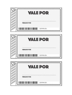 three blank tickets with the words vale por in black and white ink on them,