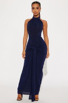 Available In Navy. Maxi Dress High Neck Hidden Back Zipper Knot Detail Stretch Self: 95% Polyester 5% Spandex Imported | Lisa Knot Maxi Dress in Navy Blue size Medium by Fashion Nova Knot Maxi Dress, Navy Maxi Dress, Dress High Neck, Maxi Dress Navy, Navy Fashion, Halter Formal Dress, Fashion Nova, Knot, High Neck