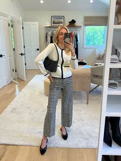 A chic black and white cardigan and checkered pants for a classic fall outfit. Tap to shop the look! White Outfits For Women Party, Classic Fall Fashion, Classic Fall Style, Winter White Outfit, Black And White Cardigan, White Outfits For Women, Black And White Cardigans, Checkered Pants