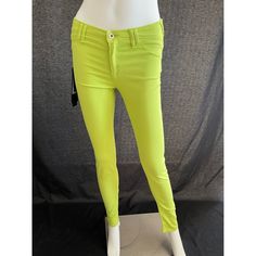 Armani Jeans Women's Lime Green Pants Stretch Leg Low Rise Front Button And Zipper Closure. Pockets 100% Authentic - Purchased In Milan Italy Size Us 27 Retail Price $ 215 Condition: Nwt - New With Tags - No Flaws Material: 47% Modal 31% Cotton 20% Lyocell 2% Elastane Measurements: Approximate Measurements Laying Flat Are: Waist - 15-16" Hips - 16-19" Rise - 8.25" Inseam - 32" Length 40" Trendy Slim Fit Pants For Summer, Spring Mid-rise Bottoms, Slim Fit Spring Jeans, Slim Fit High Waist Summer Bottoms, Slim Fit Full Length Pants For Spring, Summer Pants With Pockets In Elastane, Fitted Elastane Bottoms For Spring, Slim Fit Tapered Leg Bottoms For Spring, Spring Slim Fit Tapered Leg Bottoms