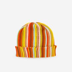 a multicolored striped hat on a white background