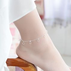 Style: Simple Peach Bracelet, Heart Bracelets, Wedding Bride Jewelry, Silver Heart Bracelet, Silver Bracelets For Women, Sterling Silver Anklet, Hollow Heart, Silver Anklets, Foot Jewelry