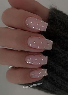 New Year's Eve nails: tiny gems New Year Nails Coffin Shape, Neutral New Years Eve Nails, Super Short New Years Nails, New Years Nails With Gems, New Years Eve Square Nails, New Year Holiday Nails, Aesthetic New Years Nails, New Year New Me Nails, New Year’s Eve Nails Square