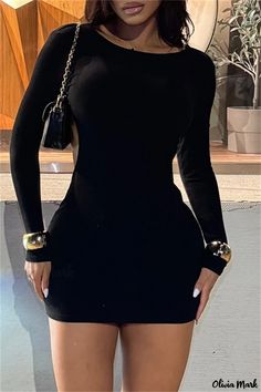 Olivia Mark - Hot and Trendy Nightwear Mini Dress for Her Black Going Out Dresses, Black Minidress, Dress Alternative, Black Long Sleeve Mini Dress, Alt Outfits, Eve Outfit, Dress With Long Sleeves, Black Long Sleeve Dress, Black Bodycon Dress