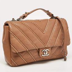 Chanel Brown Chevron Stitched Leather Classic Top Handle Bag For Sale at 1stDibs Chanel Chevron, Vintage Chanel Bag, Chanel Suit, Chevron Stitch, Chanel Brand, Sunglasses Logo, Stitching Leather, Dark Brown Leather, Vintage Chanel