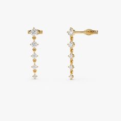 14k Dangling 4 Prong Diamond Drop Earrings 14K Gold Ferkos Fine Jewelry Gold Colors, Diamond Drop Earrings, Diamond Drops, Diamond Color, Lab Created Diamonds, Moissanite Diamonds, Eternity Bands, Diamond Gemstone, Gold Yellow