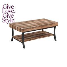 a wooden table sitting on top of a white background with the words give love, give style