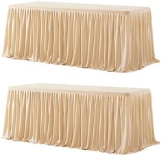 two tables covered in beige cloths with pleated edges