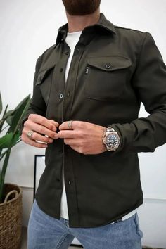 Embellished Button Down Shirt Jacket – Shirts In Style Shirt Cuff, Camisa Polo, Button Shirt, Mens Streetwear, Fashion Wear, Outfits Casuales, Favorite Shirts, Moda Casual, Shirts & Tops