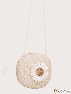 BirdinBag - Vintage Flower Graphic Circle Straw Bag - Elegant Womens Crossbody Purse for Beach & Shoulder Summer Flower-shaped Bag With Adjustable Strap, Flower Shaped Bag With Adjustable Strap For Summer, Beige Flower-shaped Shoulder Bag For Beach, Spring Beach Shoulder Bag With Flower Shape, Summer Flower-shaped Bag, Flower Shaped Summer Beach Shoulder Bag, Flower-shaped Summer Beach Shoulder Bag, Summer Beach Flower-shaped Shoulder Bag, Summer Vacation Flower Shaped Shoulder Bag