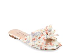 Journee Collection Serlina Slide Sandal Casual Bow Sandals For Spring, Elegant Slides For Spring Vacation, Flat Bow Sandals For Spring, Elegant Spring Slip-on Slides, Elegant White Slides For Spring, Chic Slip-on Slides For Spring, Chic Spring Slip-on Slides, Journee Collection, Slide Sandals