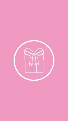 a pink background with a white circle and a present box in the center on it