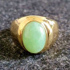 Anyang Tai Royal Spring Jade Ring with 14K Gold - Etsy Gold Emerald Ring With Large Oval Stone, Gold Jade Ring With Polished Finish, Heirloom Gold Jade Ring, Heirloom Jade Rings In Yellow Gold, Heirloom Jade Ring In Gold, Heirloom Yellow Gold Jade Rings, Classic Jade Rings With Polished Finish, Classic Gold Rings With Jade, Fine Jewelry Gold Jade Rings