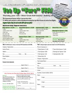 the flyer for tee up's golf tournament, featuring an image of a green and white