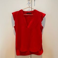 Never Worn, Perfect Condition. Chic Red Flutter Sleeve Top, Casual Red Blouse With Flutter Sleeves, Elegant Red Zara Tops, Red Flutter Sleeve Blouse For Summer, Red Zara Tops For Work, Zara Red Tops For Work, Zara Red Workwear Tops, Casual Red Tops With Flutter Sleeves, Zara Red V-neck Top