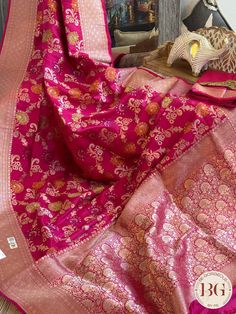 Indulge in luxury with our Banarasi Handloom Katan Silk Saree in stunning rani pink. This exquisite saree is made from the finest quality of silk, certified by Silk Mark for its authenticity and elegance. Elevate your style with this exclusive piece, perfect for any special occasion. Banarasi Handloom Katan Silk Saree - Silk mark certified - rani pink Saree comes with a blouse piece. Fall and pico done. Fully stitched blouse shown in pictures is optional and can be purchased seperately from our blouses and croptops section. For saree video please connect with us on whatsapp @469-937-0606 Ready to be shipped in USA from San Diego, California. All pictures are original pictures. Colors may slightly vary due to pic resolution. Luxury Pink Katan Silk Blouse Piece, Elegant Pink Dola Silk Saree, Elegant Pink Art Silk Traditional Wear, Elegant Pink Art Silk Saree, Pink Anarkali Style Lehenga In Tussar Silk, Elegant Pink Banarasi Silk Lehenga, Bollywood Style Pink Tussar Silk Lehenga, Elegant Pink Saree For Diwali, Festive Pink Tussar Silk Lehenga