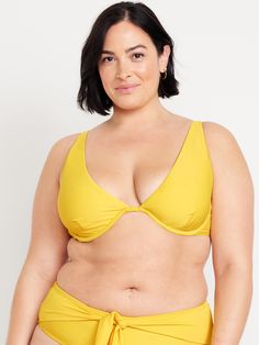 plunging v-neck adjustable straps underwire support removable pads hook-and-bar back closure fitted low coverage models are approx.  5'9" and wear sizes s (4), l (12), and xl (18)machine wash according to the care instruction label Beautiful Lingerie, Swim Top, Body Positivity, Shapewear, Plus Size Fashion, Old Navy, Adjustable Straps, Saree, Lingerie