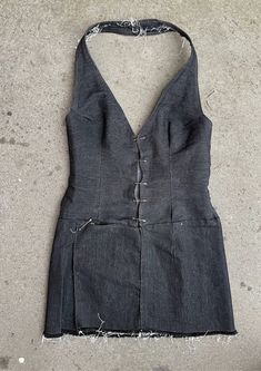 Denim, we love it. The Phobya Halter, now as a dress - just in time for summer. Hand crafted from top-quality sustainable denim and completely unique. Finished with the statement Safety Pin Closure and adjustable neck strap.  This dress is designed to be uniquely worn, adjusting the pins to the wearer. - Safety Pin closure - One piece halter-neck/wrap skirt design - Micro-mini straight skirt style - Fitted waist - Pre-washed   - Sustainable dead-stock denim  - Available in grey and blue Unique Mini Skirt, Wrap Skirt Design, Sustainable Denim, One Of One, Micro Mini, Neck Wrap, Straight Skirt, Skirt Design, Neck Strap