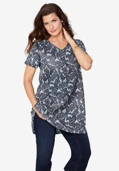 Short-Sleeve V-Neck Ultimate Tunic Casual V-neck Tunic For Layering, Relaxed Fit V-neck Tunic For Loungewear, Casual V-neck Tunic, Plus Size Tunics, Maxi Shirts, Black Tie Dye, Women Street, Swimsuits For All, For A Reason