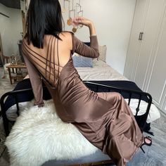 Cross Cross Back Detail Dress In Soil. Sample Size. Fits Like Xs-S Measurements: Overall Length: 60” Chest: 14” Waist: 14.5” Cult Gaia Dress, Back Detail Dress, Stella Dress, Full Length Gowns, Long Sweater Dress, Midi Shift Dress, Extra Long Sleeves, Wrap Midi Dress, Open Back Dresses