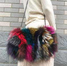 Trendy Fashion 100% Real Fox Fur Womens Handbag Purse Wallet Bag Cross body Shoulder Chain, Bags Fur Handbag, Fur Handbags, Theme Nature, Ladies Bag, Fur Bag, Transparent Fashion, Handbag Women, Shoulder Chain, Bag Trends